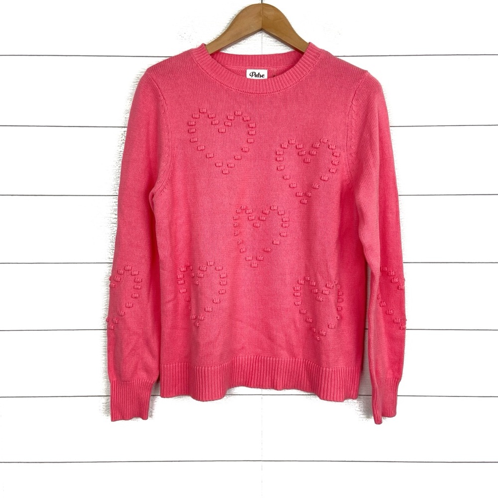 PULSE Pink Textured Heart Sweater Large
